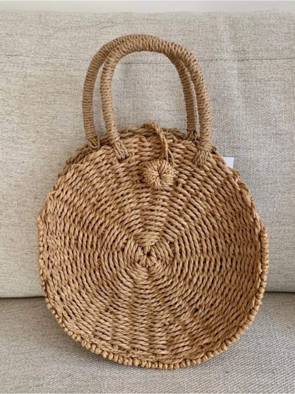 Barneys New York Round Woven Straw Shoulder Bag in Natural Tan